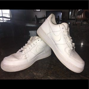 White Nike Air Force ones shoes